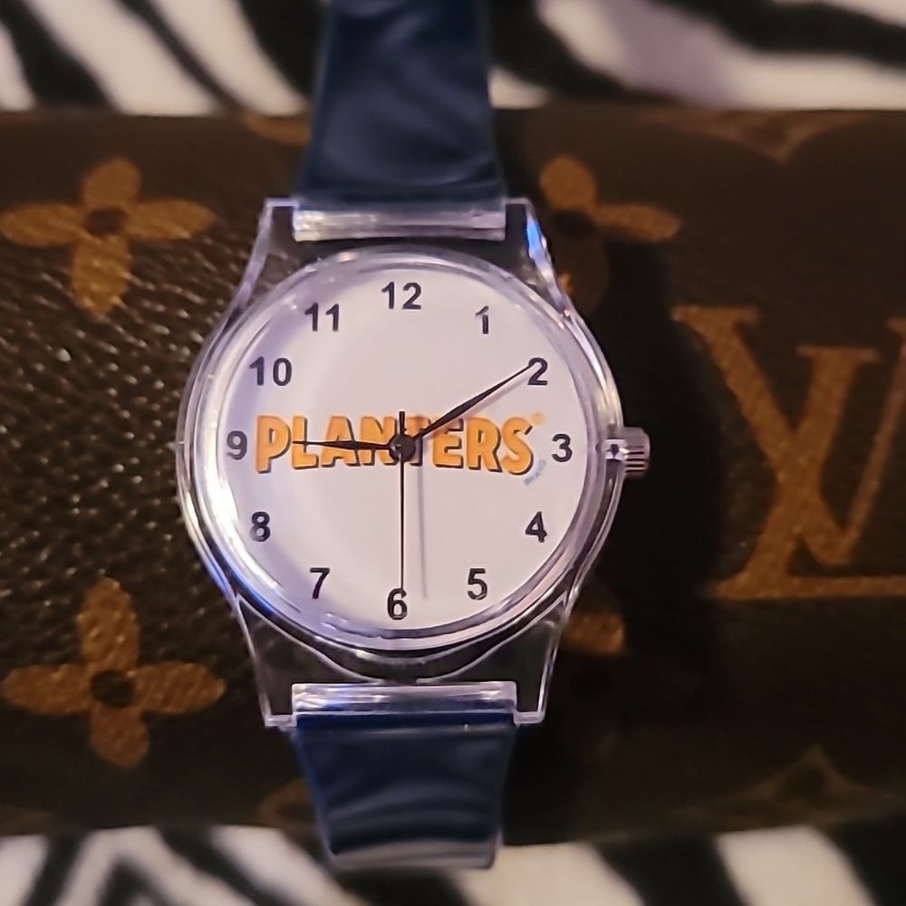 New Planters Peanuts Promotional‎ Watch Wristwatch Analog Blue Band Clear Case